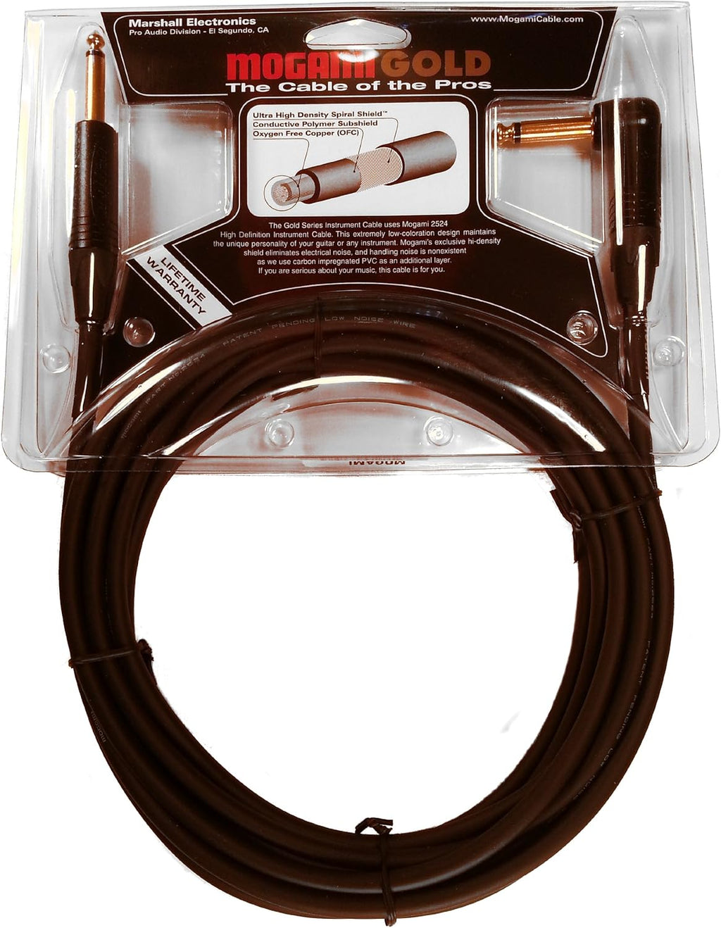 10 Foot Guitar Instrument Cable with Right Angle and Straight Connectors S1808
