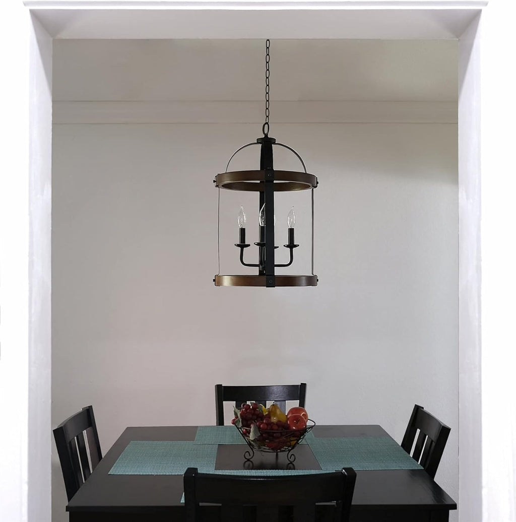 Black 4-Light Rustic Farmhouse Chandelier with Real Wood M509021