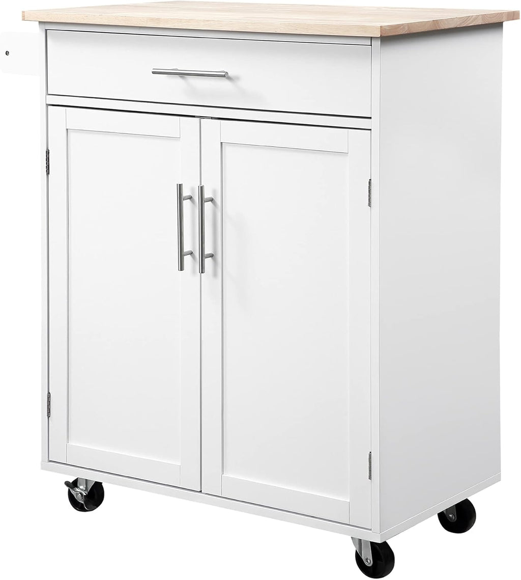White Kitchen Island Cart with Drawer and Storage Cabinet J900009