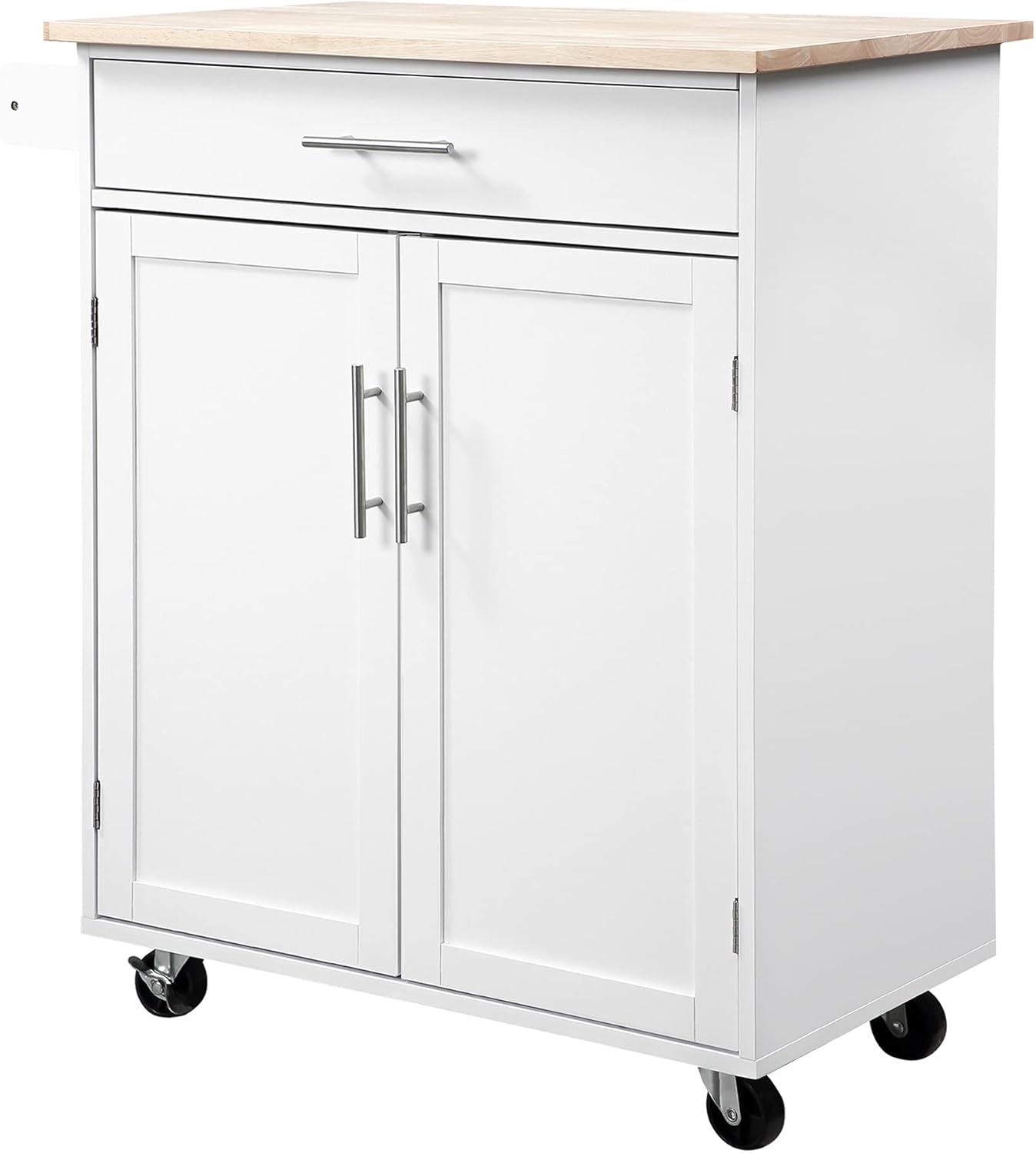 White Kitchen Island Cart with Drawer and Storage Cabinet J900009