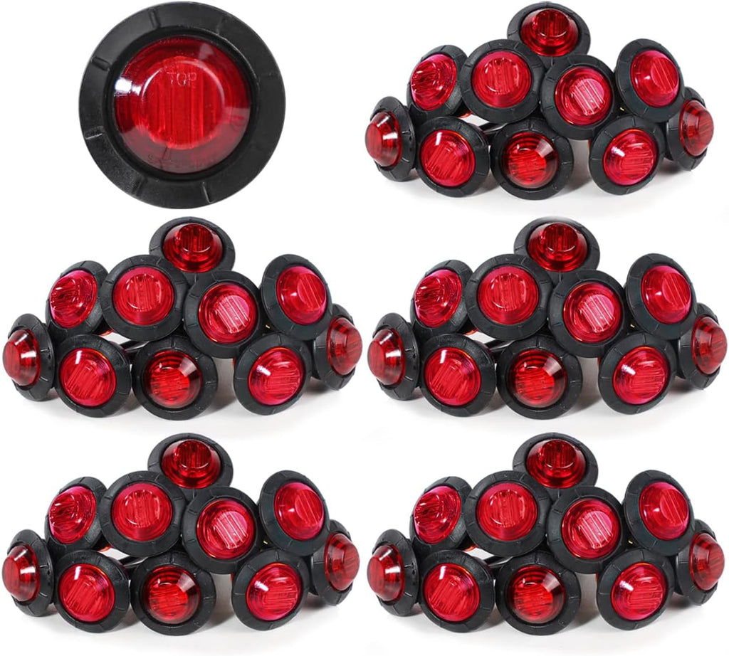 3/4 Inch Amber 3 LED Round Side Marker Indicator Lights with Black Rubbers 12V DC T847093
