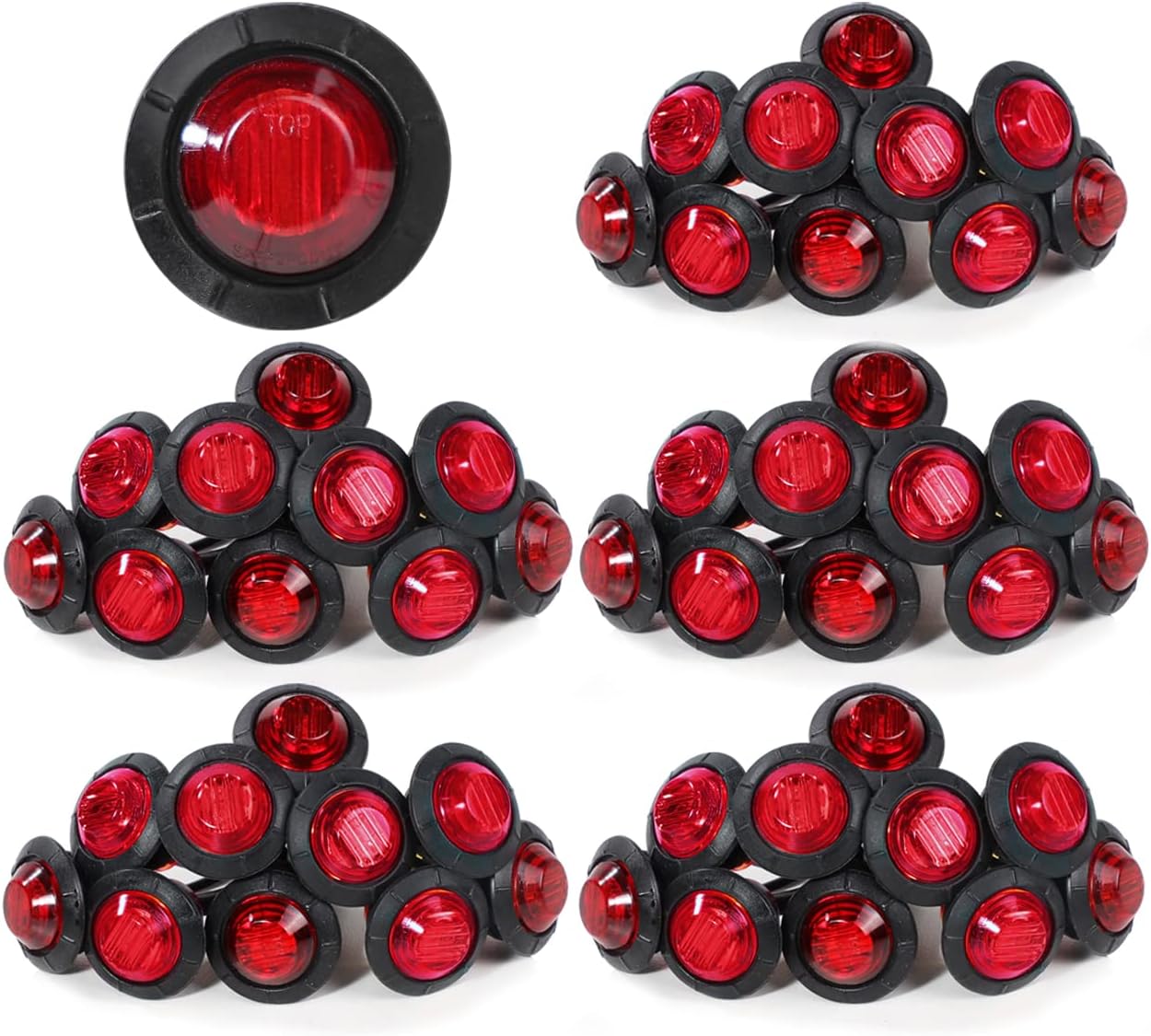 3/4 Inch Amber 3 LED Round Side Marker Indicator Lights with Black Rubbers 12V DC T847093