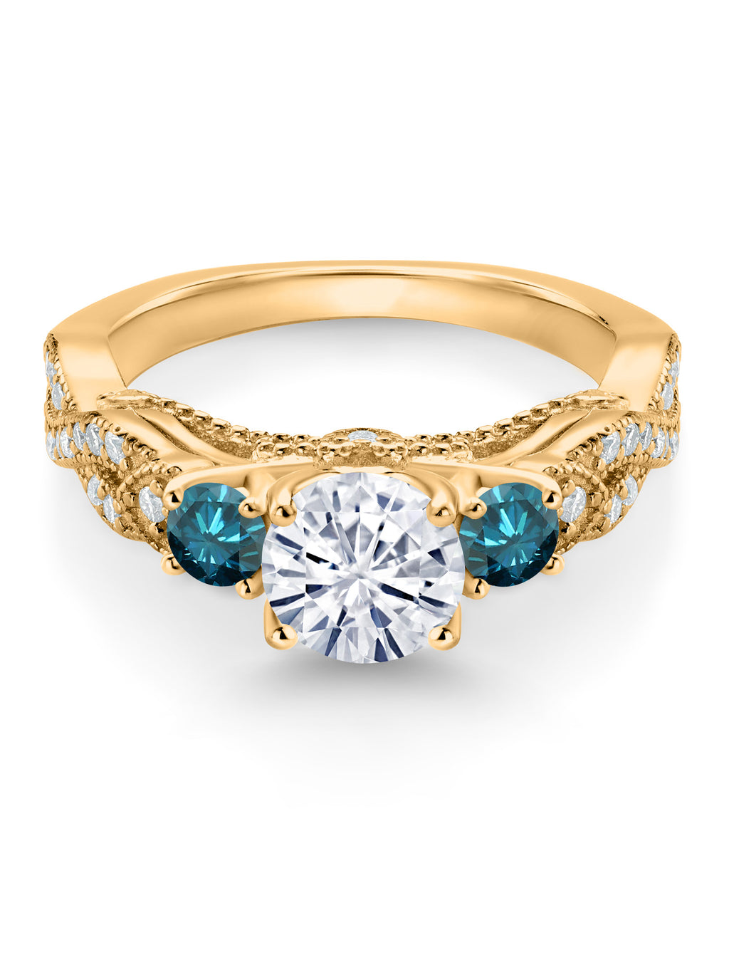 18K Yellow Gold Plated Silver White Moissanite Blue Diamond Engagement Ring J167