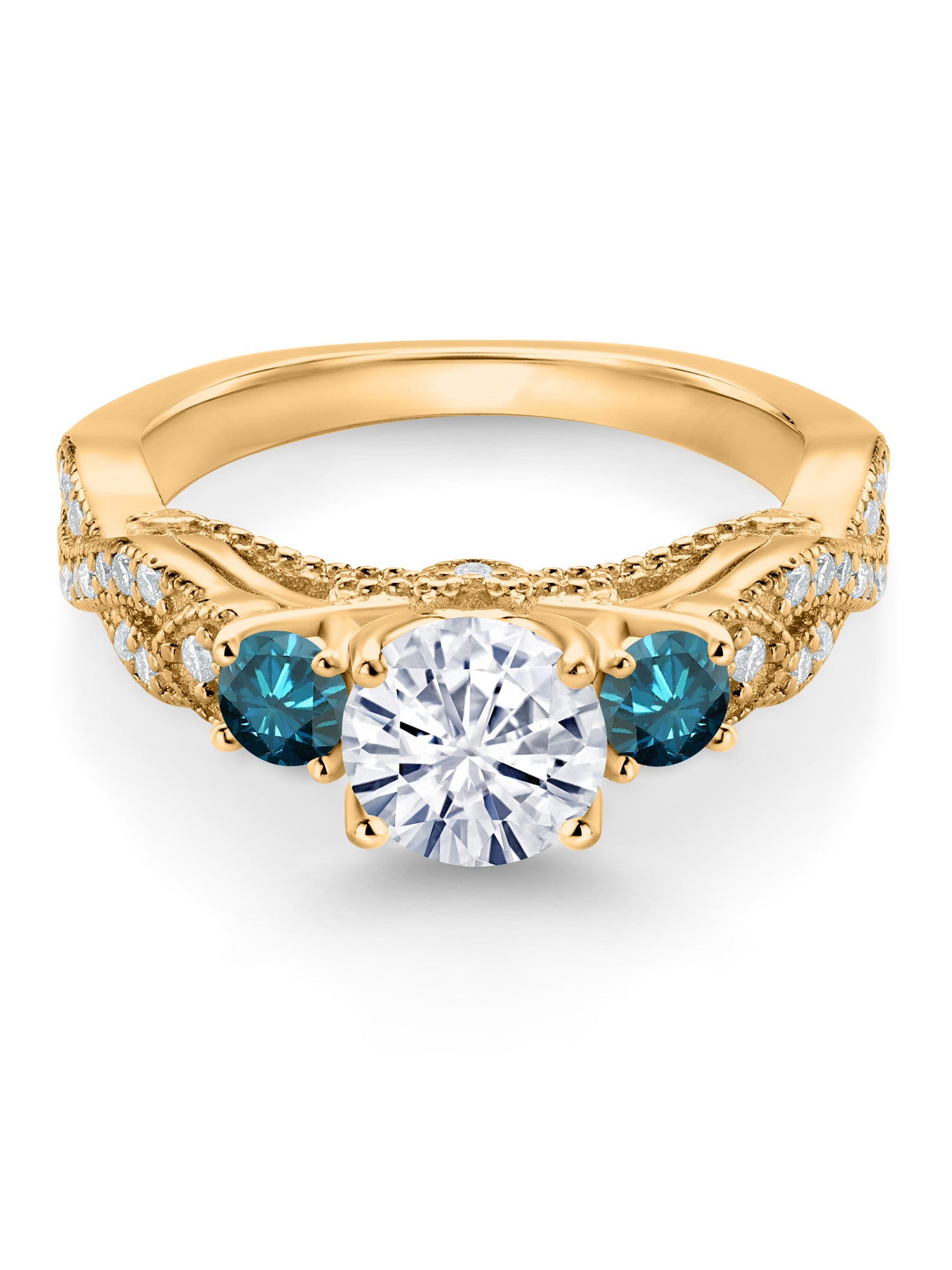 18K Yellow Gold Plated Silver White Moissanite Blue Diamond Engagement Ring J167