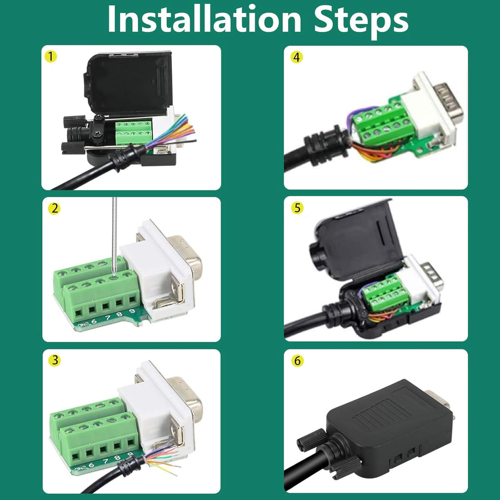 DB9 Solderless Connector RS232 D-SUB Serial Adapters 9 Pin Breakout Board with Case N757