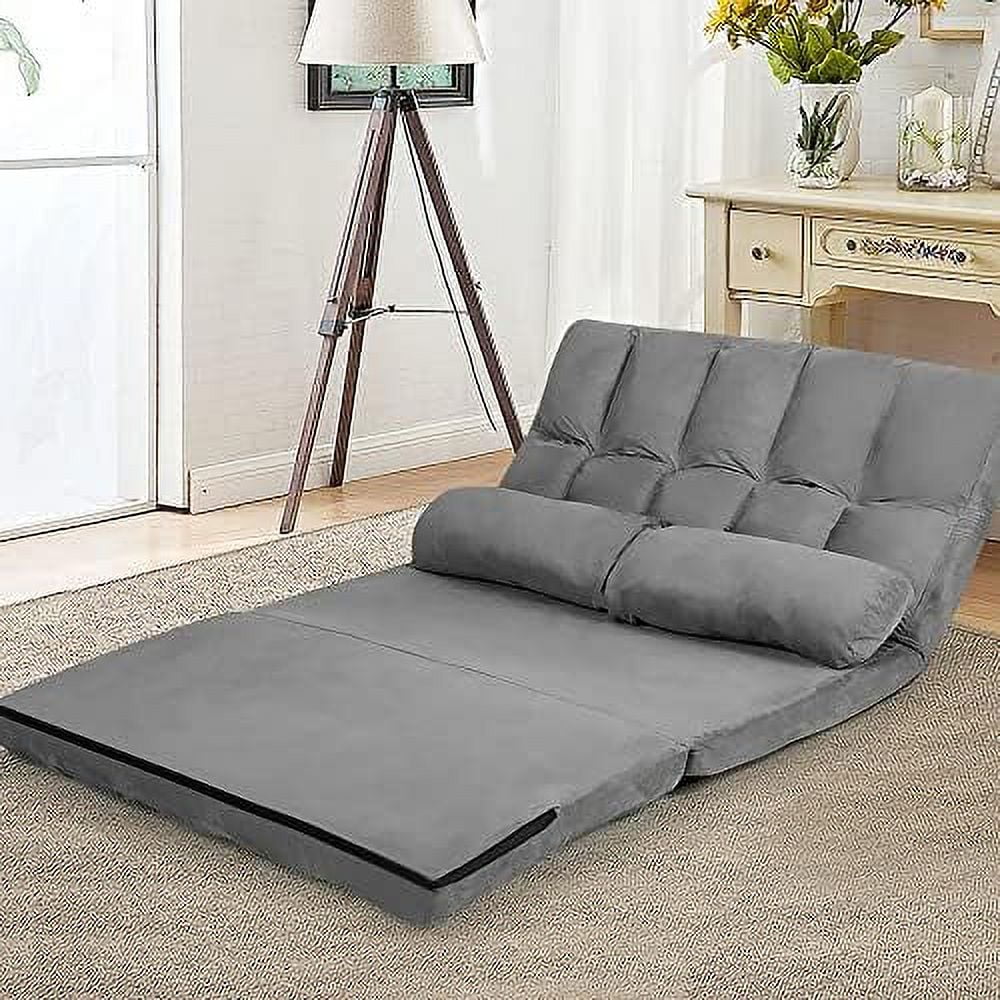 Foldable Floor Sofa with 2 Pillows & Suede Cloth Cover W75476