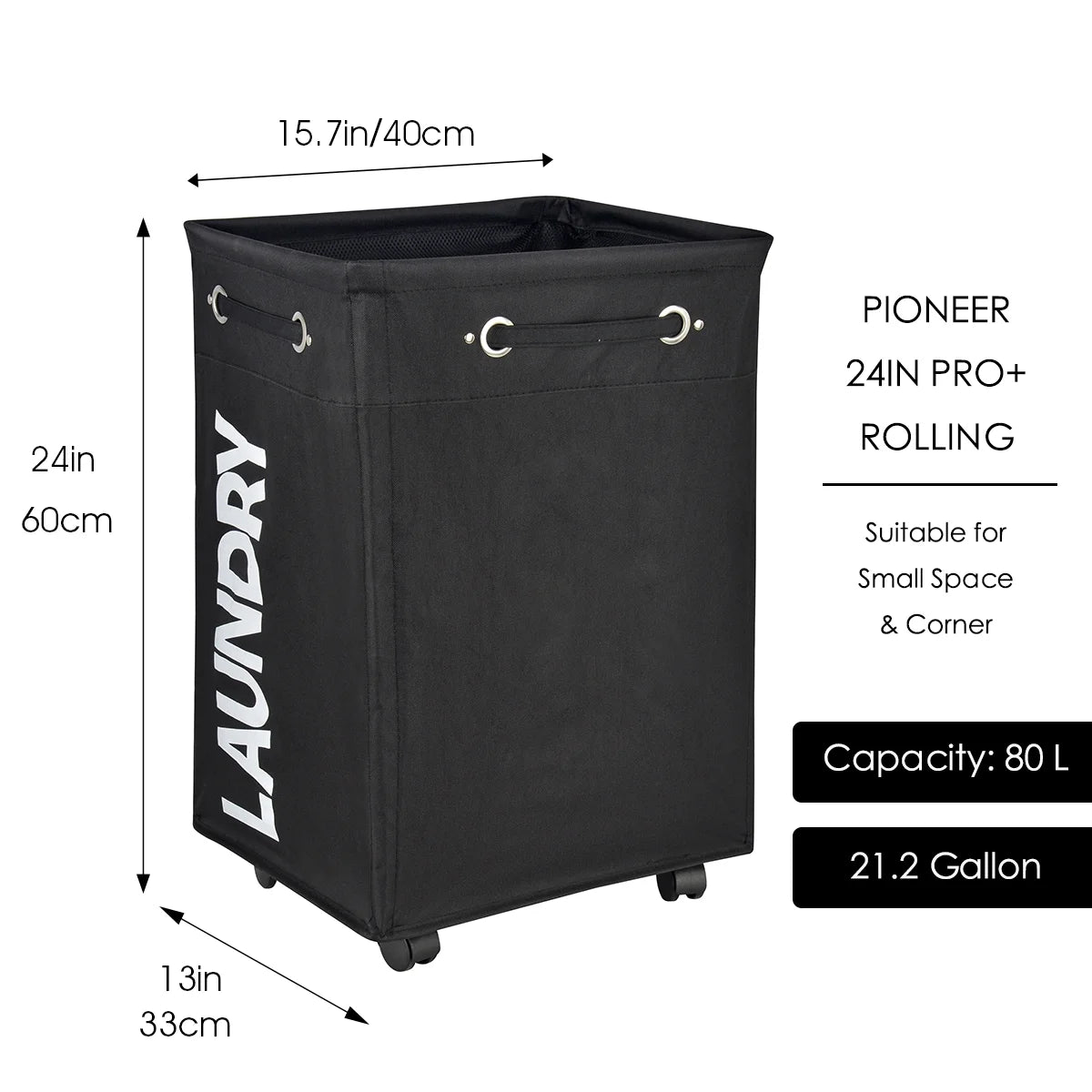 24" Wheeled Laundry Hamper Light Blue with Cotton Laundry Bag J157766