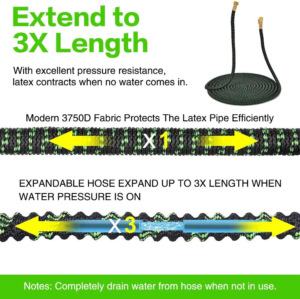 75 FT 3/4" Solid Brass Connectors 10 Function Spray Hose Nozzle 3-Layers Latex Collapsible Hose Pack of 2 J8386